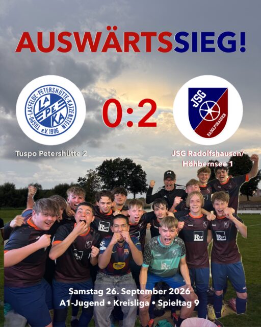 Da ist der nächste 3er Lachs 💙❤️
Unsere A1 fährt den nächsten Sieg ein und nimmt 3 wichtige Punkte aus Petershütte mit 🔥🏟️
++Spielbericht++
In den ersten zehn Minuten mussten wir zunächst ins Spiel finden. Danach übernahmen wir aber klar das Kommando und spielten fast ausschließlich in der Hälfte der Gastgeber. Mit viel Druck und guten Kombinationen belohnten wir uns durch die Treffer von Markus Reuter und Lenny Hundeshagen mit einer 2:0-Führung zur Pause.
In der zweiten Hälfte wurde das Spiel ausgeglichener, trotzdem blieben wir die etwas bessere Mannschaft und ließen defensiv kaum etwas zu. Besonders unsere Abwehr stand über die gesamte Spielzeit sehr sicher und hielt die 0 fest.
Am Ende steht ein verdienter 2:0-Auswärtssieg bei TuSpo Petershütte 2 🔥⚽️
Weiter so, Jungs! ❤️💙
#jsgsradolfshausen #landolfshausen #seulingen #ajugend #heimsieg
Punkteteilung in Einbeck! 🔴🔵
Unsere B-Jugend trennt sich nach einem umkämpften Spiel mit 1:1 von der SVG Einbeck. Nach dem frühen Rückstand in der 19. Minute gelang Deniz Vollmer nur zwei Minuten später der schnelle Ausgleich. Anschließend blieb es bei einem ausgeglichenen Spiel, sodass am Ende ein Punkt mit nach Hause genommen wird. ⚽️🤝
#jsgsradolfshausen #landolfshausen #seulingen #bjugend #unentschieden
Niederlage für unsere C-Jugend
Unsere C-Jugend musste sich beim SV Rhume-Oder mit 0:4 geschlagen geben. Bereits in der Anfangsphase gerieten wir durch einen Doppelschlag früh mit 0:2 in Rückstand. Noch vor der Pause fiel das 0:3, ehe Rhume-Oder kurz nach Wiederanpfiff den Endstand herstellte.
Jetzt heißt es, das Spiel abzuhaken und den Fokus auf die kommenden Aufgaben zu richten. ❤️💙⚽️
#jsgsradolfshausen #landolfshausen #seulingen #cjugend #niederlage